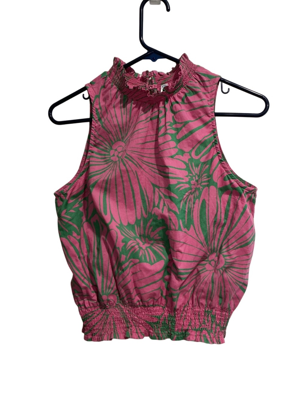 Southern Tide Fawn Petal Paradise High Neck Top Green Pink